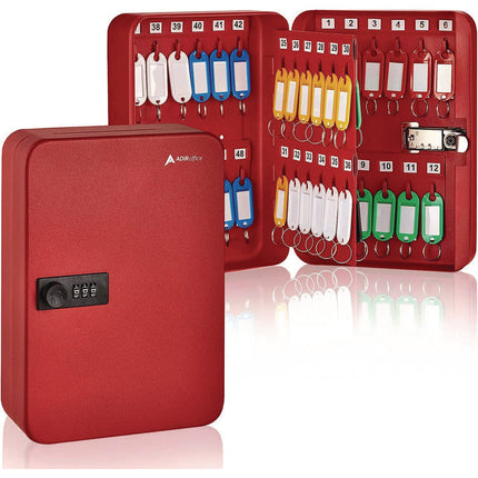 Steel Heavy-Duty Key Cabinet with Combination Lock, 48-Key, 7.1 x 3 x 10, Stainless Steel 304, Red