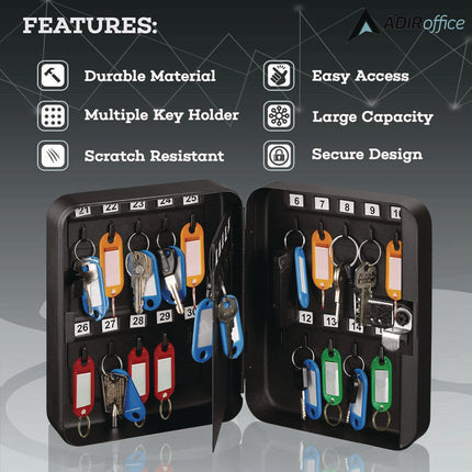 Steel Heavy-Duty Key Cabinet with Combination Lock, 30-Key, 6.4 x 3 x 8, Stainless Steel 304, Black