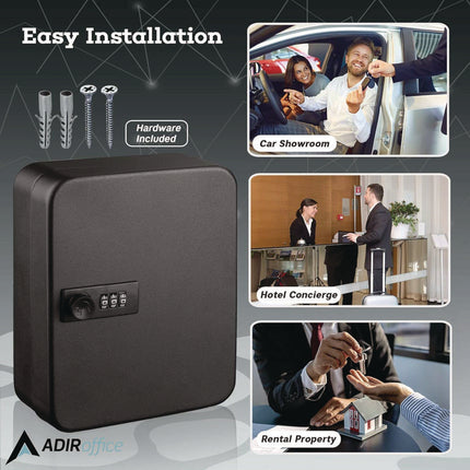 Steel Heavy-Duty Key Cabinet with Combination Lock, 30-Key, 6.4 x 3 x 8, Stainless Steel 304, Black