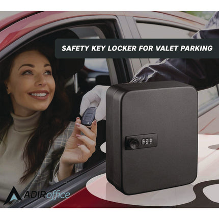 Steel Heavy-Duty Key Cabinet with Combination Lock, 30-Key, 6.4 x 3 x 8, Stainless Steel 304, Black