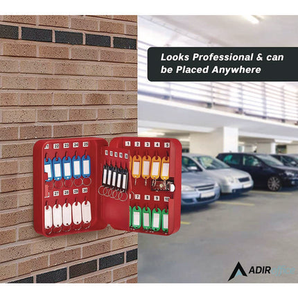 Steel Heavy-Duty Key Cabinet with Combination Lock, 30-Key, 6.4 x 3 x 8, Stainless Steel 304, Red