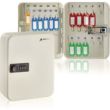 Steel Heavy-Duty Key Cabinet with Combination Lock, 30-Key, 6.4 x 3 x 8, Stainless Steel 304, White