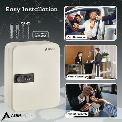 Steel Heavy-Duty Key Cabinet with Combination Lock, 30-Key, 6.4 x 3 x 8, Stainless Steel 304, White