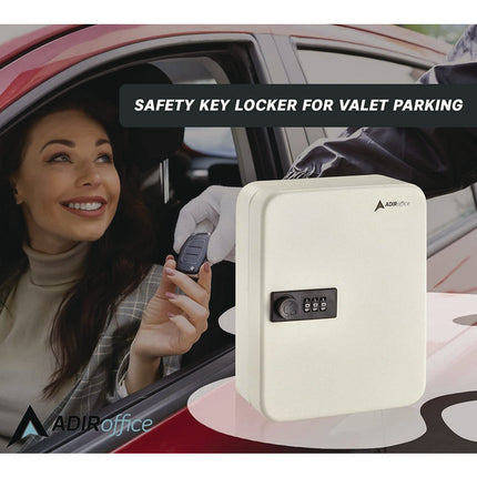 Steel Heavy-Duty Key Cabinet with Combination Lock, 30-Key, 6.4 x 3 x 8, Stainless Steel 304, White