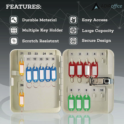 Steel Heavy-Duty Key Cabinet with Combination Lock, 30-Key, 6.4 x 3 x 8, Stainless Steel 304, White