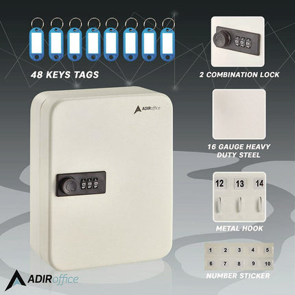 Steel Heavy-Duty Key Cabinet with Combination Lock, 30-Key, 6.4 x 3 x 8, Stainless Steel 304, White