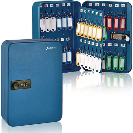 Steel Heavy-Duty Key Cabinet with Combination Lock, 48-Key, 7.1 x 3 x 10, Stainless Steel 304, Blue
