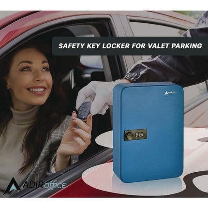 Steel Heavy-Duty Key Cabinet with Combination Lock, 48-Key, 7.1 x 3 x 10, Stainless Steel 304, Blue