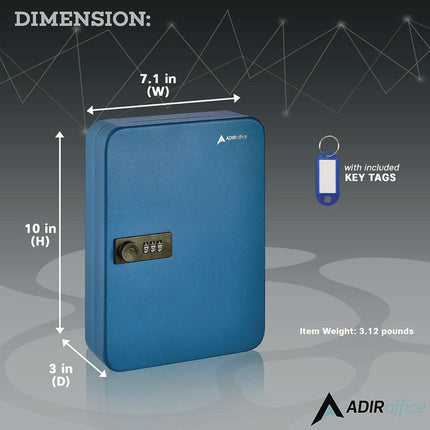 Steel Heavy-Duty Key Cabinet with Combination Lock, 48-Key, 7.1 x 3 x 10, Stainless Steel 304, Blue