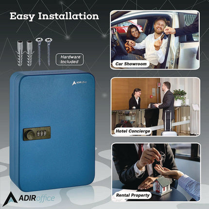 Steel Heavy-Duty Key Cabinet with Combination Lock, 48-Key, 7.1 x 3 x 10, Stainless Steel 304, Blue