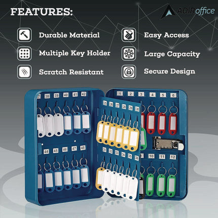Steel Heavy-Duty Key Cabinet with Combination Lock, 48-Key, 7.1 x 3 x 10, Stainless Steel 304, Blue