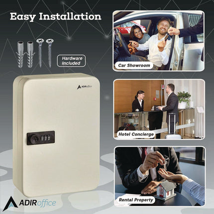 Steel Heavy-Duty Key Cabinet with Combination Lock, 48-Key, 7.1 x 3 x 10, Stainless Steel 304, White