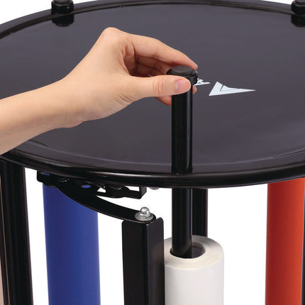 Steel Large Paper Roll Holder Paper Dispenser Stand and Cutter w/Wheels, For Up to 3" dia x 36" Wide Rolls, Metal, Black