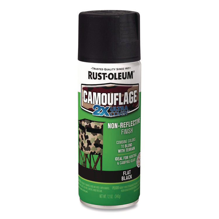 Camouflage Spray Paint, Flat Black, 12 oz Aerosol Can