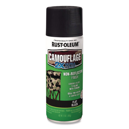 Camouflage Spray Paint, Flat Black, 12 oz Aerosol Can, 6/Carton