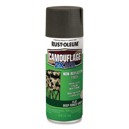 Camouflage Spray Paint, Flat Deep Forest Green, 12 oz Aerosol Can, 6/Carton