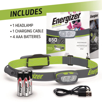 Pro Series Multi-Color Hybrid Headlamp, Rechargeable Lithium Ion/4 AAA Batteries (Included), Gray/Green