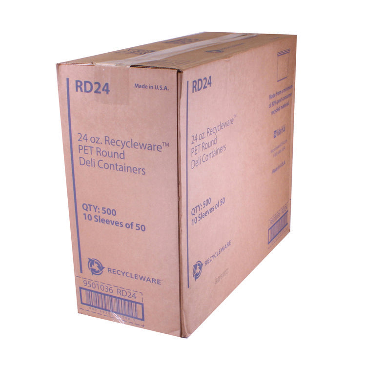 Recycleware Round Deli Container, 24 oz, 4.6" Diameter x 3.6" h, Clear, Plastic, 500/Carton
