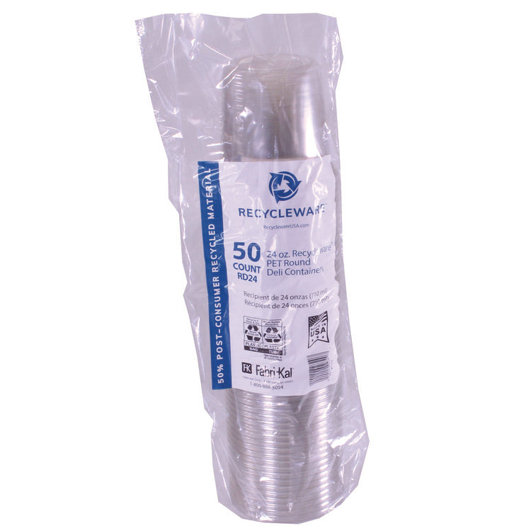 Recycleware Round Deli Container, 24 oz, 4.6" Diameter x 3.6" h, Clear, Plastic, 500/Carton