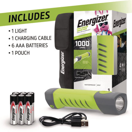 Pro Series Handheld High CRI Flashlight, Rechargeable Lithium Ion/6 AAA Batteries Included, Gray/Green
