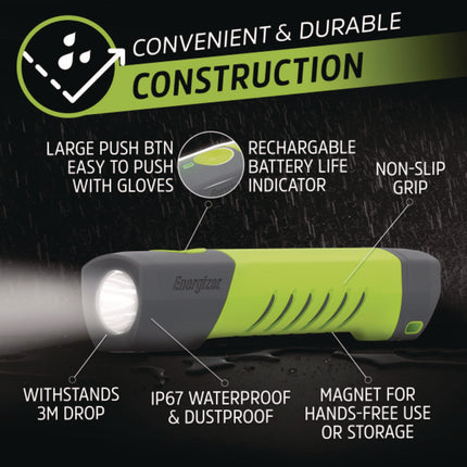 Pro Series Handheld High CRI Flashlight, Rechargeable Lithium Ion/6 AAA Batteries Included, Gray/Green