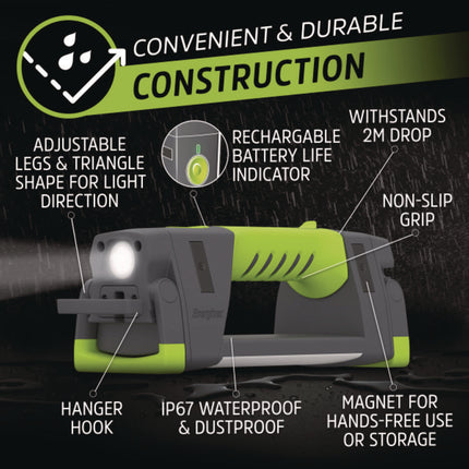 Pro Series Work Light, Rechargeable Lithium Ion/3 AA Batteries (Included), Gray/Green