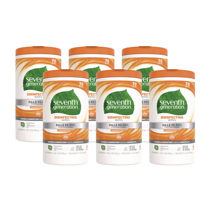 Botanical Disinfecting Wipes, 7 x 8, Lemongrass Citrus, 70 Count, 6/Carton