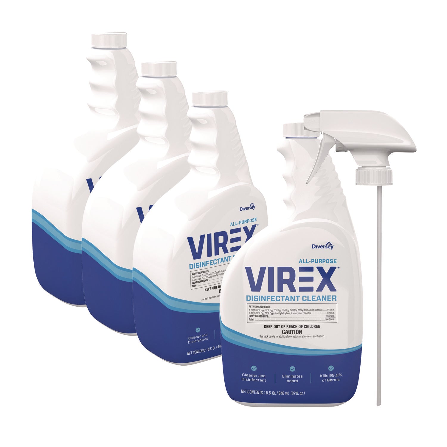 Virex All-Purpose Disinfectant Cleaner, Lemon Scent, 32 Oz Spray Bottle, 4/carton