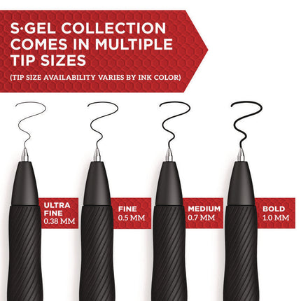 S-GEL HIGH-PERFORMANCE GEL PEN, RETRACTABLE, MEDIUM 0.7 MM, BLACK INK, BLACK BARREL, 4/PACK