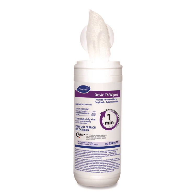 Oxivir TB Disinfectant Wipes, 7 x 6, White, 60/Canister, 12 Canisters/Carton