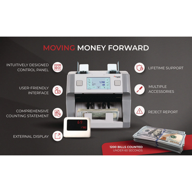 9900R Two-Pocket Mixed Bill Counter, 3-Speeds: 800 Bills/Min, 1,000 Bills/Min, 1,200 Bills/Min, 9.5 x 11 x 10.4, Gray