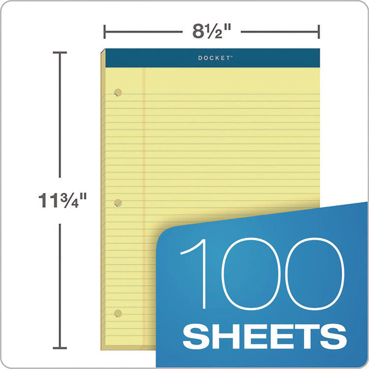 Double Docket Ruled Pads With Extra Sturdy Back, Medium/college Rule, 100 Canary-Yellow 8.5 X 11.75 Sheets