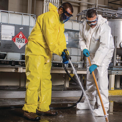 A70 Chemical Spray Protection Coveralls, Elastic Wrists, Ankles, Hood, 4X-Large, Yellow, 12/Carton