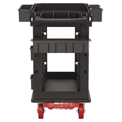 Heavy Duty Plus Utility Cart, Plastic, 2 Shelves, 6 Bins, 500 lb Capacity, 19.5" x 41.78" x 34.81", Black