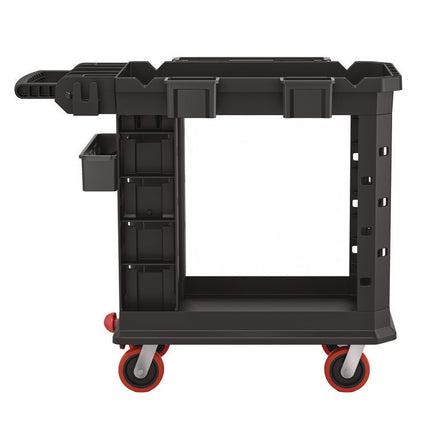 Heavy Duty Plus Utility Cart, Plastic, 2 Shelves, 6 Bins, 500 lb Capacity, 19.5" x 41.78" x 34.81", Black