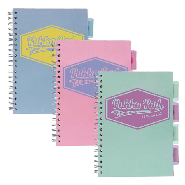 B5 Size Project Book, 4-Subject, Medium/College Rule, Assorted Pastel Cover Colors, (100) 9.8 x 6.9 Sheets, 3/Pack