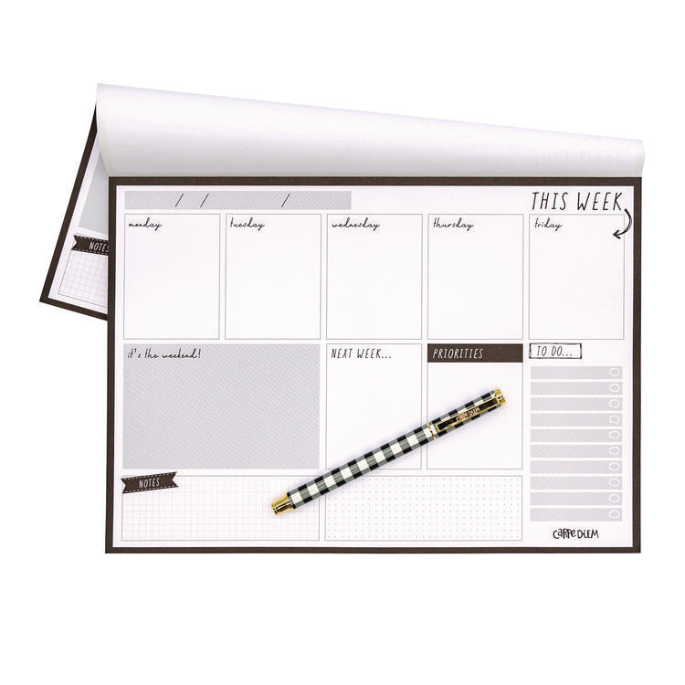 Weekly Planner Pad, 8.27 x 11.61, White/Black Sheets, 50-Weeks: Undated