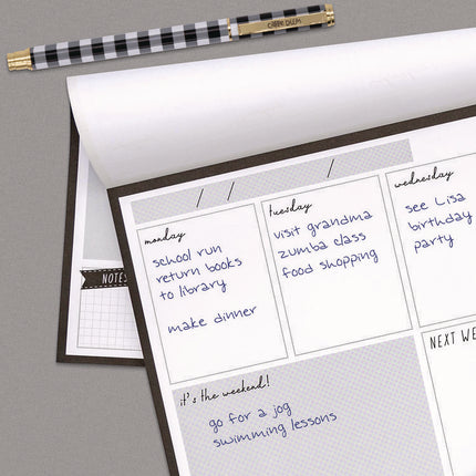 Weekly Planner Pad, 8.27 x 11.61, White/Black Sheets, 50-Weeks: Undated