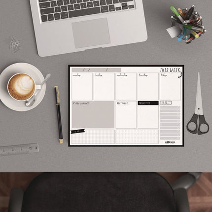 Weekly Planner Pad, 8.27 x 11.61, White/Black Sheets, 50-Weeks: Undated