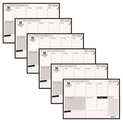 Weekly Planner Pad, 8.27 x 11.61, White/Black Sheets, 50-Weeks: Undated