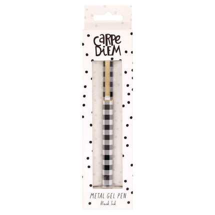 Carpe Diem Metal Gel Pen, Stick, Medium 0.7 mm, Black Ink, Black/White Check Barrel, 6/Pack