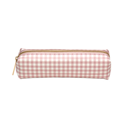 Pencil Case, 7.9" x 2" x 2", Pink/White Check