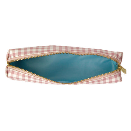 Pencil Case, 7.9" x 2" x 2", Pink/White Check