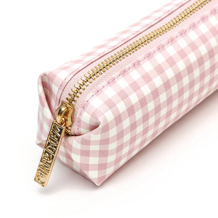 Pencil Case, 7.9" x 2" x 2", Pink/White Check