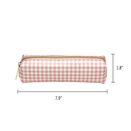 Pencil Case, 7.9" x 2" x 2", Pink/White Check