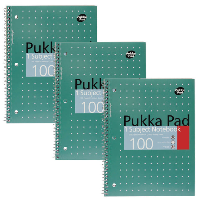 Letter Size Notebook, 1-Subject, Medium/College Rule, Metallic Green/White Cover, (50) 10.5 x 8 Sheets, 3/Pack