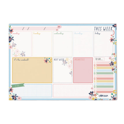 Weekly Planner Pad, Floral, 11.7 x 8.3, Blue/Pink/White/Yellow Cover, 12-Month, Undated, 6/Pack