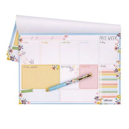 Weekly Planner Pad, Floral, 11.7 x 8.3, Blue/Pink/White/Yellow Cover, 12-Month, Undated, 6/Pack