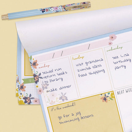 Weekly Planner Pad, Floral, 11.7 x 8.3, Blue/Pink/White/Yellow Cover, 12-Month, Undated, 6/Pack