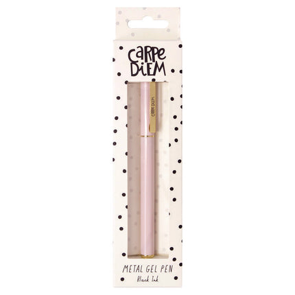 Carpe Diem Metal Gel Pen, Stick, Medium 0.7 mm, Black Ink, Pink Barrel, 6/Pack